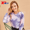 Tie-Dye Round Neck Crop Top Hoodless Hoodie For Wholesale