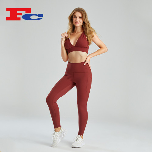 Athletic Clothes In Bulk Deep VSports Bra Sets Supplier