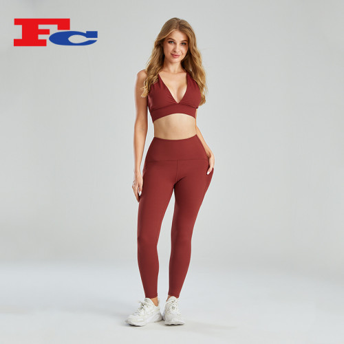 Athletic Clothes In Bulk Deep VSports Bra Sets Supplier