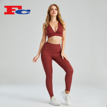 Athletic Clothes In Bulk Deep VSports Bra Sets Supplier