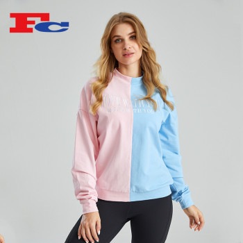 Custom Low MOQ Sweatshirts Pink And Blue Contrast Manufactured In China