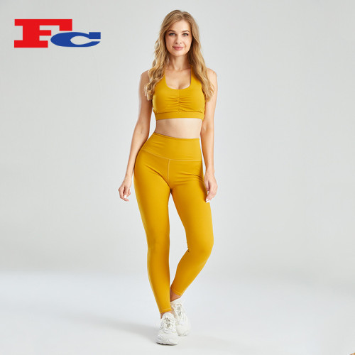 Custom High Quality Sportswear Pleated Sports Set Yellow Tracksuits Supplier