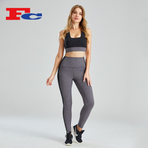 Wholesale Women's Workout Clothes Black And Gray Contrast Color Design