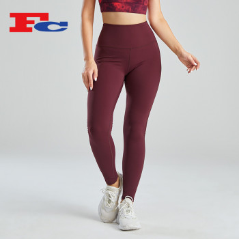 High Waisted Leggings Burgundy Hip Lift Design China Sportswear Manufacturer