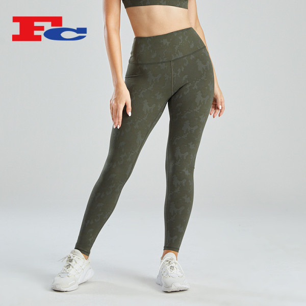 Custom Women Yoga Pants Green Phone Pocket Leggings Sportswear Manufacturer