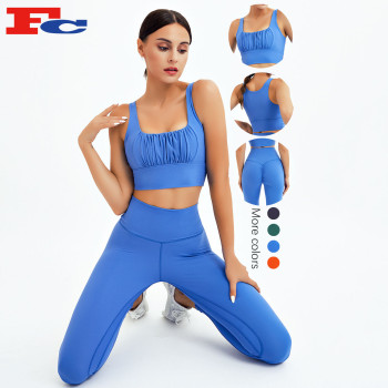 Yoga Clothing Manufacturer Pleated Sports Bra And Peach Hip Legging