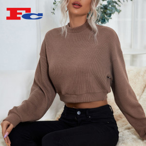 Custom Private Label Knitted Long Sleeve Sweatshirt Brown Color