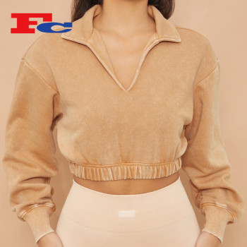 V-neck Women Polo Sweatshirt China Manufacturer