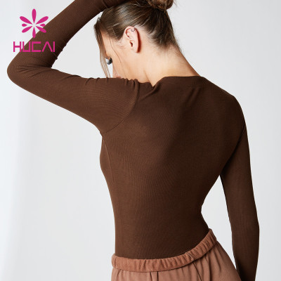 Cardigan Zipper Design Long Sleeve T Shirts Female Hucai Sportswear Manufacturer