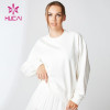Oblique Hem Design Long Sleeve T Shirts Female Hucai Sportswear Manufacturer