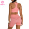 Custom Logo Yoga set Pink Ribbed Sports Bra And Yoga Pants For Women