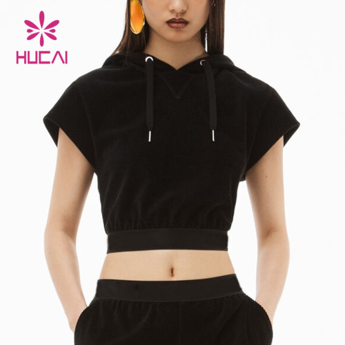 Custom Women's Crop Top Sportswear Workout Clothes Hooded Vest T-Shirts Supplier