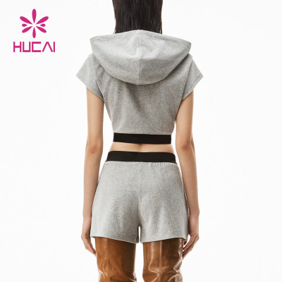 Custom Women's Crop Top Sportswear Workout Clothes Hooded Vest T-Shirts Supplier