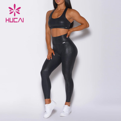 Custom Logo Shinning Yoga Set Pearlescent Fabric Women Workout Clothes Supplier