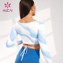 ODM Custom Crop Top Anti UV Fabric Printed Women Yoga Long Sleeve Manufacturer