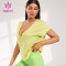ODM Super Deep V Neck T-shirt Women Yoga Linen Fabric Short Sleeve Manufacturer