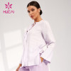ODM Pullover T Shirts Loose Linen Fabric Women Yoga Long Sleeve Manufacturer