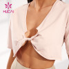 ODM Crop Top Knot Design Women Cotton Short Sleeve Shirts Custom Manufacture