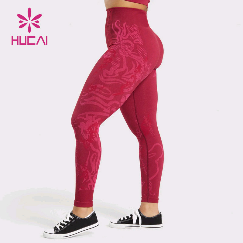 Deep berry seamless leggings with tonal print produced on a high stretch knit base