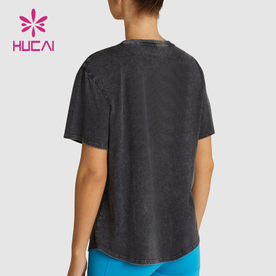 Customized Logo Women Street Wear Washed Process T-shirt Fitness Clothing Suppliers