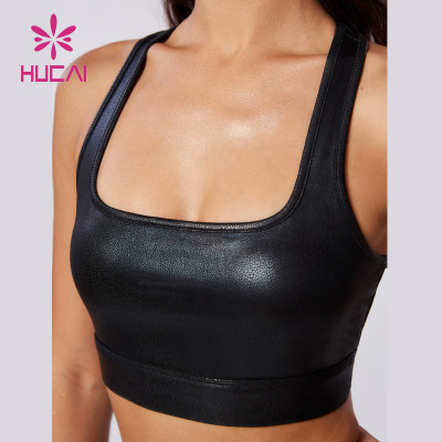 HUCAI ODM Good Support Bra Leather Texture Effect Coating Fabric Yogawear