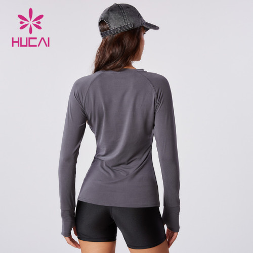 HUCAI ODM Running T Shirts Recycled Fiber Fabric Long Sleeve Gym Clothes Supplier