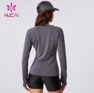 HUCAI ODM Running T Shirts Recycled Fiber Fabric Long Sleeve Gym Clothes Supplier