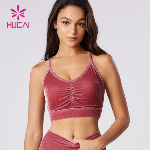 HUCAI Custom Velvet Fabric Bra Front Distinctive Folds Detail Gym Clothes Factory