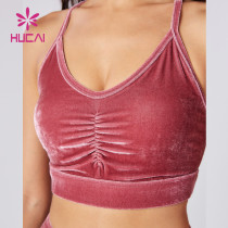HUCAI Custom Velvet Fabric Bra Front Distinctive Folds Detail Gym Clothes Factory