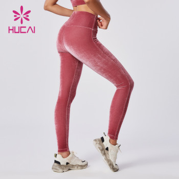 HUCAI Custom Yoga Pants Classic Mid-high Waist Velvet Fabric Leggings Supplier