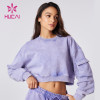 HUCAI ODM Custom Washed Sweatshirts Crop Top Long Sleeve Yogawear Supplier