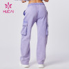 HUCAI ODM Washed Joggers Cargo Pocket Women Lavender Sports Sweatpants Factory