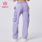 HUCAI ODM Washed Joggers Cargo Pocket Women Lavender Sports Sweatpants Factory