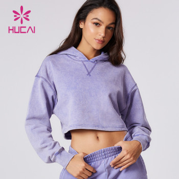 HUCAI ODM Custom Washed Short Hoodies Fleece Fabric Sports Crop Top Supplier