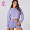 HUCAI ODM Custom Washed Short Hoodies Fleece Fabric Sports Crop Top Supplier