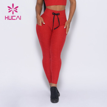 HUCAI Manufacturers High Waisted Drawstring Leggings With Pockets Pants Supplier