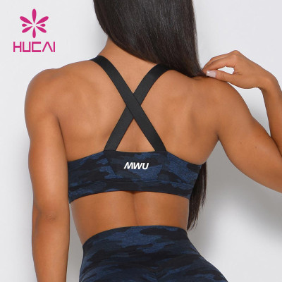 HUCAI Sports Bras Manufacturers Camo Printing Cross Back Design Fitness Apparel