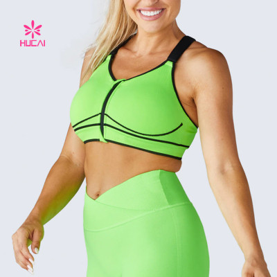 HUCAI OEM ODM Private Label Sports Sexy Bras Cross Strappy Zip Design Spotswear