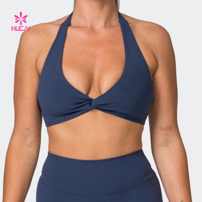 HUCAI Custom Deep 'V' Neckline Sport Bras Front Knot Twist Gymwear Manufacturer