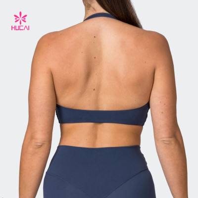 HUCAI Custom Deep 'V' Neckline Sport Bras Front Knot Twist Gymwear Manufacturer