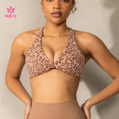 HUCAI Custom Low V-neck Bra Sports Crossover Straps China Gymwear Manufacturer