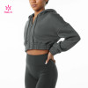 HUCAI OEM Women's Brushed Hoodie Fleece Full-Zip Crop Jacket China Sportswear Supplier