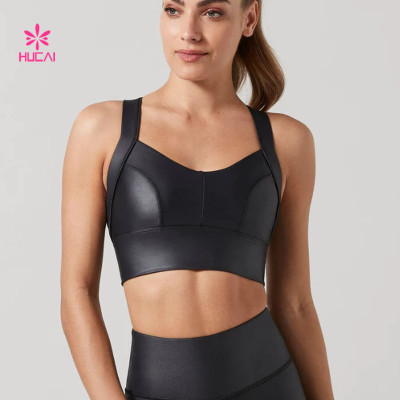 HUCAI OEM Shadow Sports Bra Black Shine Yoga Bra for Women 2023 China Supplier