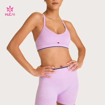 HUCAI OEM Keyhole at Center Front Sports Bra Fashion Workout Bra for Women Factory