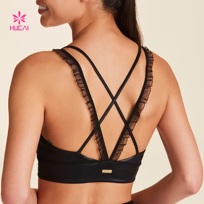HUCAI Custom Ribbon Sports Bra Tulle Straps Bra for Women 2024 China Factory
