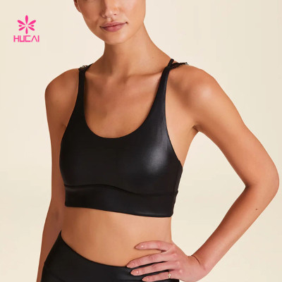 HUCAI Custom Ribbon Sports Bra Tulle Straps Bra for Women 2024 China Factory