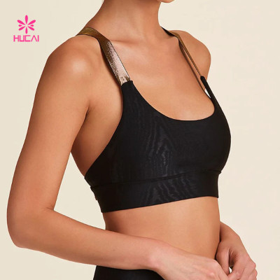 HUCAI OEM Metallic Gold Sports Bra Sports Bra Stunning Beauty Bra for Women Factory