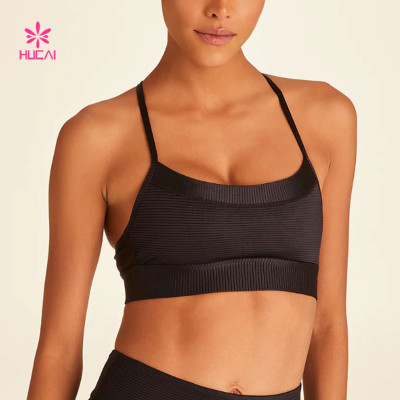 HUCAI New Style Black Strappy Bra Shiny Ribbed Fabric for Women 2024 China Factory