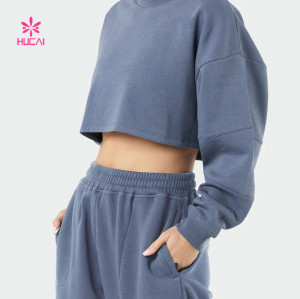 HUCAI Private Label Fleece Oversized Crop Sweatshirt Casual & Comfy 2024 Supplier