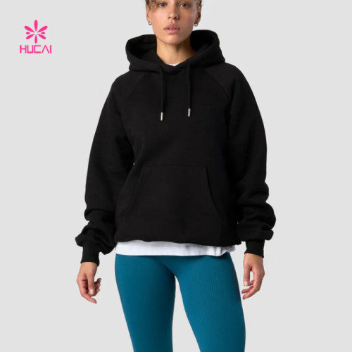 HUCAI Custom Big Front Pocket Hoodie and Ribbed Cuffs Hoodie for Women 2024 Supplier